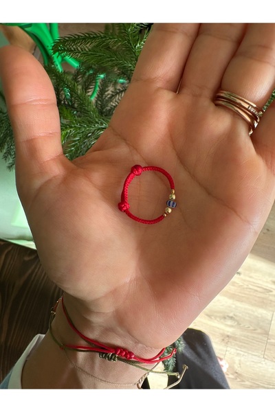 Atelier Çağla Red Adjustable String Ring with Glass Beads