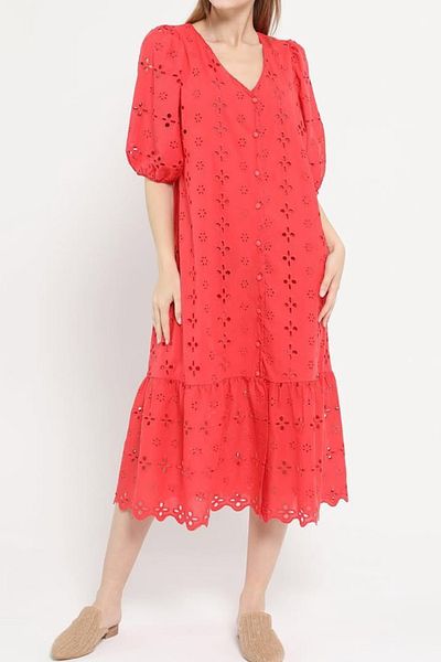 Suzi butik Pomegranate Flower 1 Lined Scallop Dress 26089