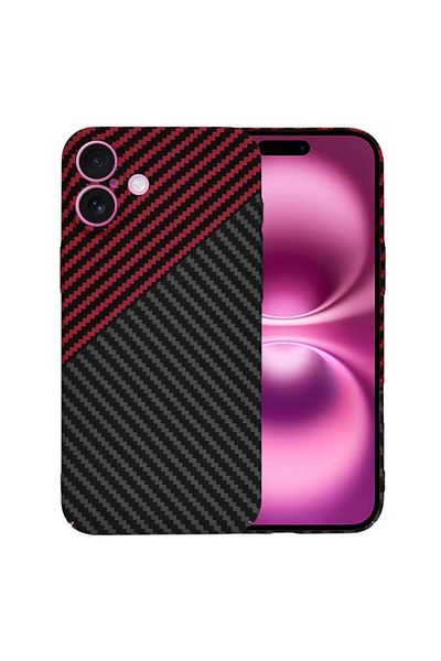 SKYDDAR INNOVATION Case for iPhone 16 Plus, carbon texture, Carbonite FiberShell, Dark Red, sticker set