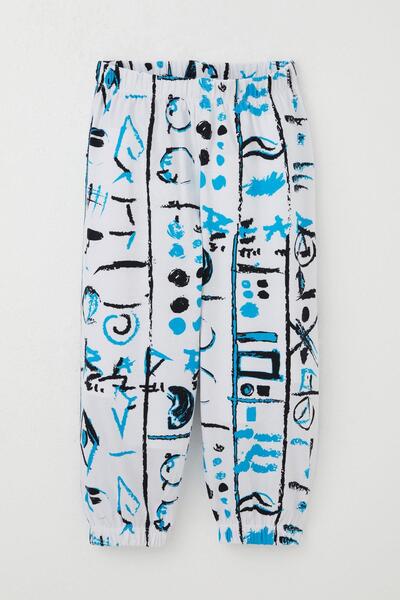 Breeze Boy's Pajama Set with Patterned Legs and Elastic Waist, 1-3 Years Old, White