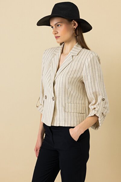 Ekol Kolu Apoletli Çizgili Ceket