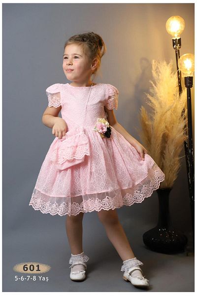 BERFONZO KIDS Girl's Candy Pink Dress with Bag Eid Graduation Prom Party Show Dress