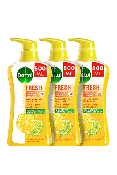 Dettol Fresh Shower Gel & Body Wash, Citrus & Orange Blossom Scent, 500ml X 3