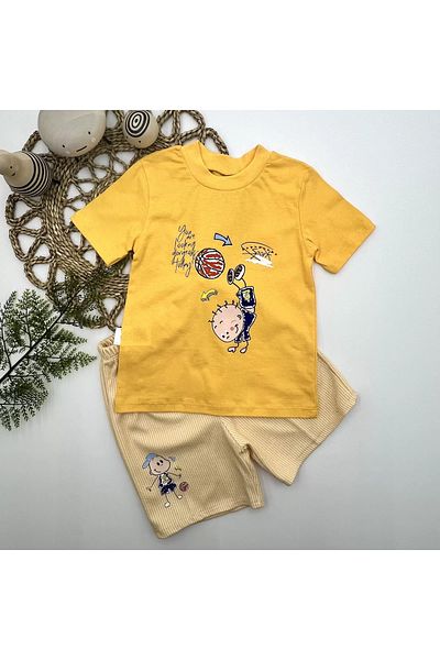 Eng 1-2-3 Years Old Artillery Boy Printed Shorts Short Sleeve T-Shirt 2 Piece Baby Boy Set
