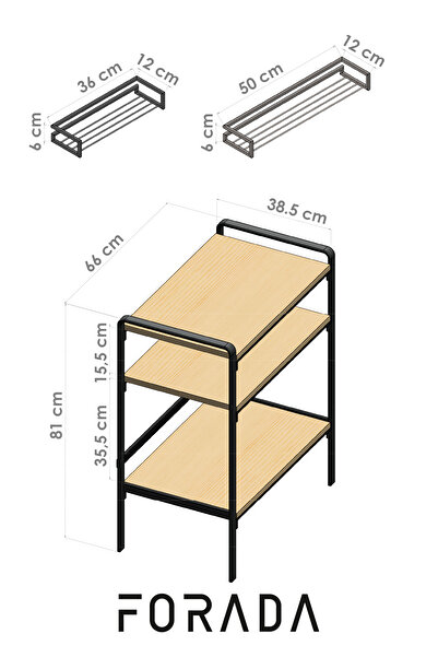 Forada Home & Style 3 Raflı Metal Kahve Köşesi Çok Amaçlı Mutfak Standı Mutfak Düzenleyici