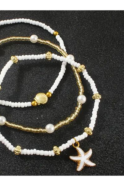 NevoAccessory مجموعة خلخال مطرزة باللون الأبيض مكونة من 3 قطع