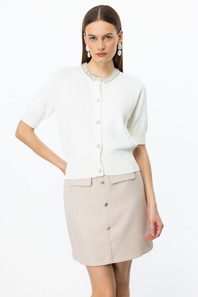 ON Short Sleeve Cardigan with Stones on the Collar