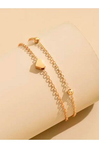 NevoAccessory Set of 2 Chain Anklets with Hearts