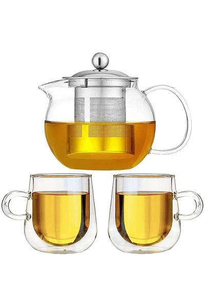 Quasar & Co. 2-cup teapot set, Quasar & Co.®, with infuser, lid and 2 double-walled mugs, 650 ml/2x250 ml