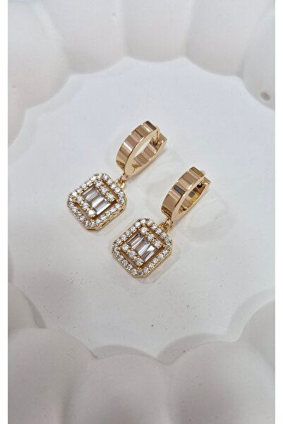 Home Women's Baguette Steel Zircon Stone Earrings