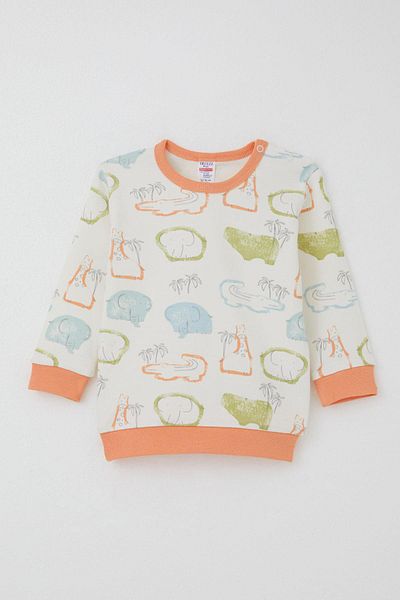 Breeze Baby Boy Pajama Set with Shoulder Patch Safari Themed Animals Patterned 4 Months-1 Year Old, Ecru