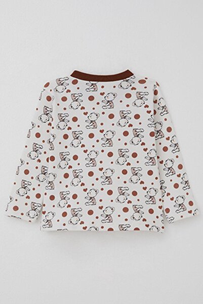 Breeze Erkek Bebek Pijama Takımı Bebek Sevimli Ayıcık Desenli 4 Ay-1 Yaş, Ekru