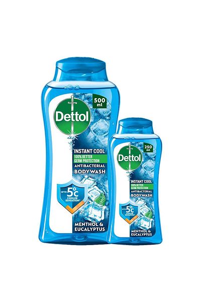 Dettol Cool Shower Gel & Body Wash, Menthol & Eucalyptus Scent, 500ml 250ml