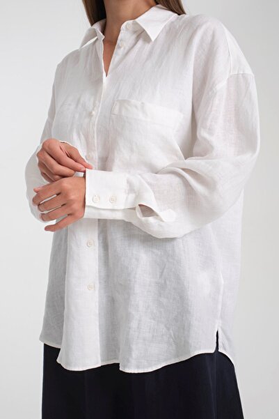 G-FOX Women's 100% Linen Oversize Relaxed Fit Long Sleeve Shirt – Natural, Breathable, Stylish Design 2001