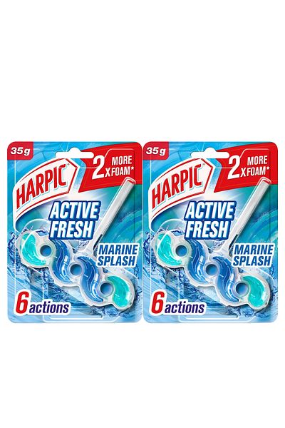 Harpic Active Fresh Water Toilet Cleaner Rim Block, Marine Splash Scent, 35g X2