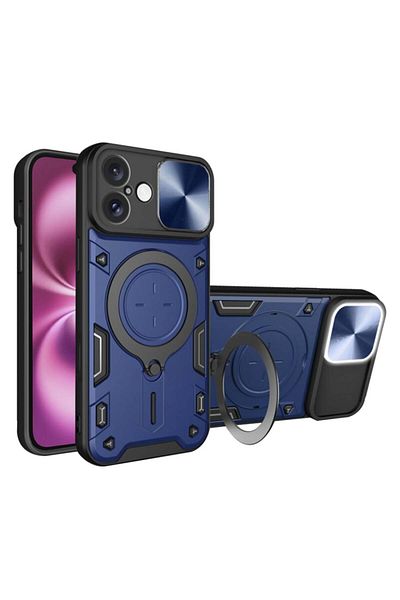 SKYDDAR INNOVATION Carcasă pentru iPhone 16 Plus, CamGuard Pro, inel magnetic, protecție cameră, albastră, set autocolante