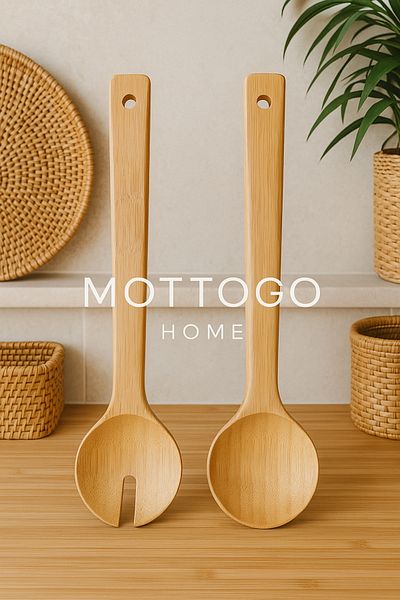 Mottogo Bamboo Salad Serving Spoon Set - 2 Piece Spoons