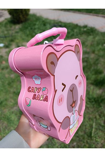 EMKSHOP Cute Capybara Modeled Metal Sturdy Piggy Bank with Lock (Comes in Transparent Box)