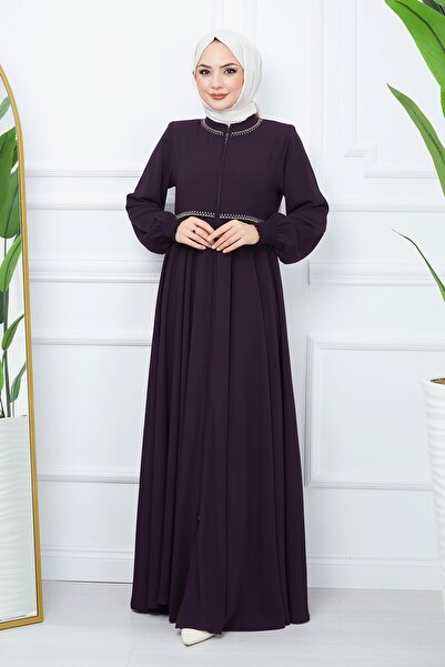 InStyle Embroidered Mevlana Fabric Ferace - Plum