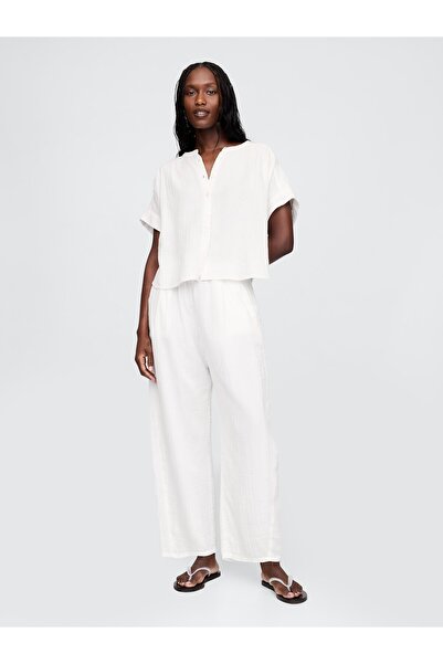 GAP Kadın Pembe Crinkle Gauze Easy Barrel Pantolon