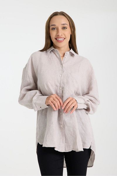 G-FOX Women's 100% Linen Oversize Relaxed Fit Long Sleeve Shirt – Natural, Breathable, Stylish Design 2001