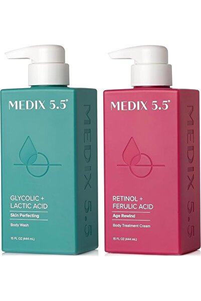 Medix 5.5 مقشر منظف للوجه والجسم بحمض الجليكوليك AHA + مرطب الريتينول 2 قطعة