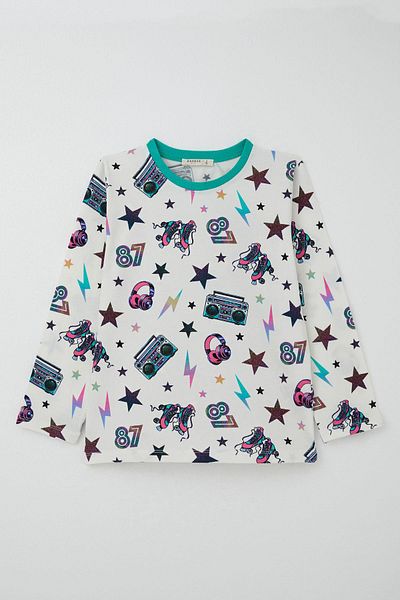 Breeze Girl's Pajama Set Music Themed Star Patterned 4-8 Years, Ecru