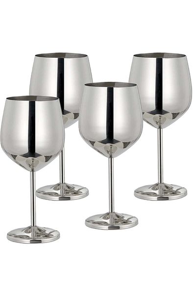 Quasar & Co. Set of 4 Wine Glasses ®, 500 Ml, H 21 Cm, Stainless Steel, Silver