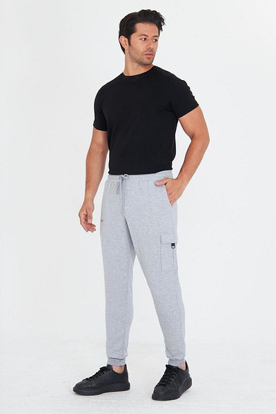Marco Ferry Men's Cotton Cargo Pocket Sweatpants Gray Melange 5821-g