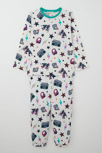 Breeze Girl's Pajama Set Music Themed Star Patterned 4-8 Years, Ecru