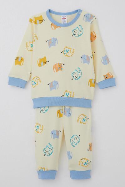 Breeze Erkek Bebek Pijama Takım Sevimli Fil Desenli 4 Ay-1 Yaş, Sarı