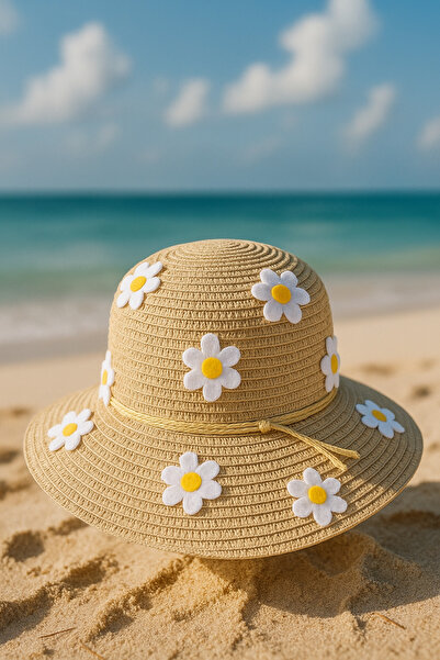 LAGRANZE Kız Çocuk Papatya Detaylı Yazlık Hasır Şapka