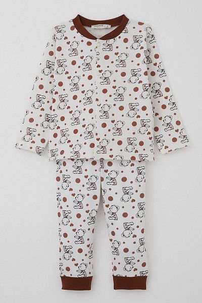 Breeze Baby Boy Pajama Set Baby Cute Teddy Bear Patterned 4 Months-1 Year Old, Ecru