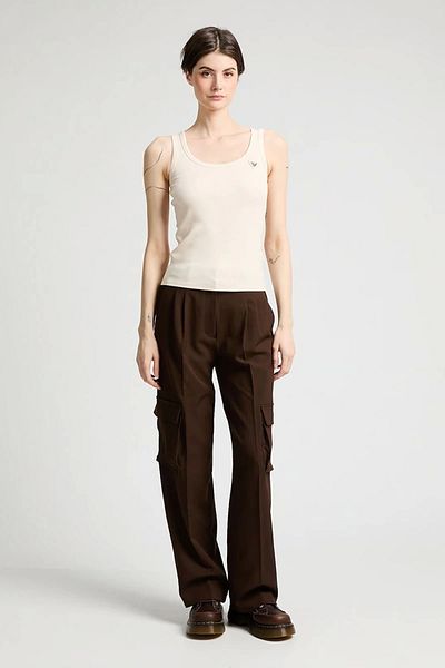 Guess Γυναικείο Rib Crop Γυναικείο Κρεμ Μονό Μπλουζάκι V4YP06K8RT2-G6K5