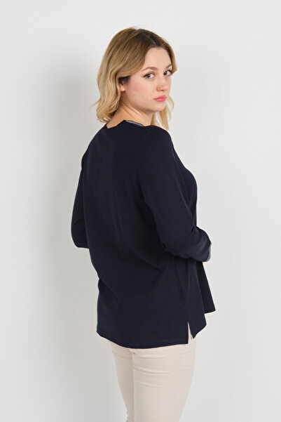 Detay Triko Жіноча блуза з V-подібним вирізом і камінням на комірі, довгими рукавами 5711 Ласі - зелена