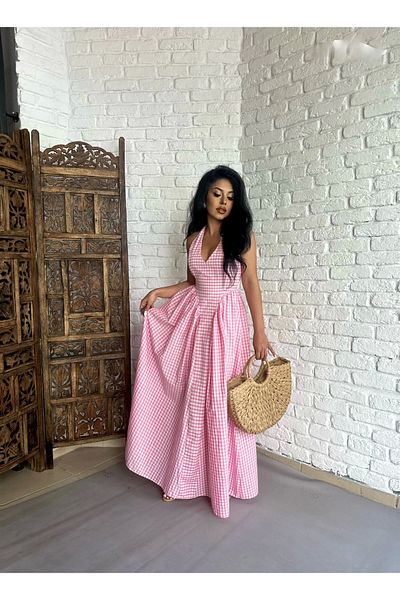 moneta boutique Γυναικείο ροζ φόρεμα Princess Gingham