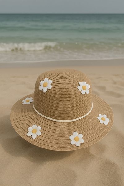LAGRANZE Girl's Daisy Detailed Summer Straw Hat