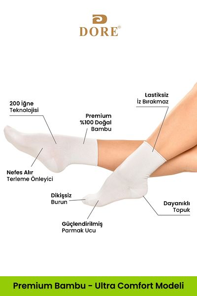 Dore Original Women's 3 Pairs Premium Soft Comfort Model Elasticless & Seamless Bamboo Socket Socks Set of 3