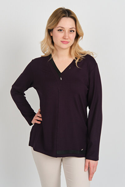 Detay Triko Жіноча блузка з V-подібним вирізом, камінням на комірі та розрізо...