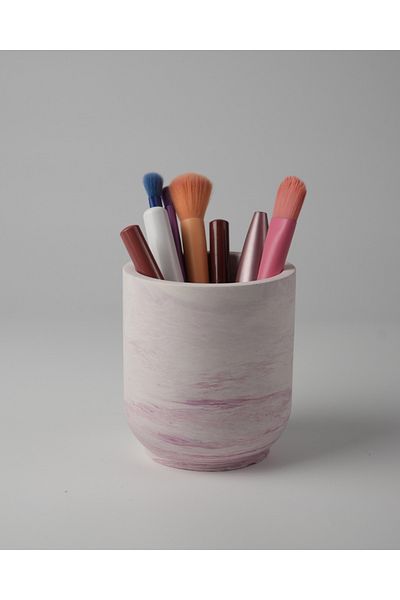 Kaju Creative Decorative Concrete Makeup Brush Holder - Pen Holder / Plate Set (Marble Patterns May Vary)