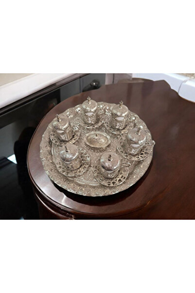 EL YAPIMI DÖKÜM KAHVE FİNCANI SETİ GÜMÜŞ RENK