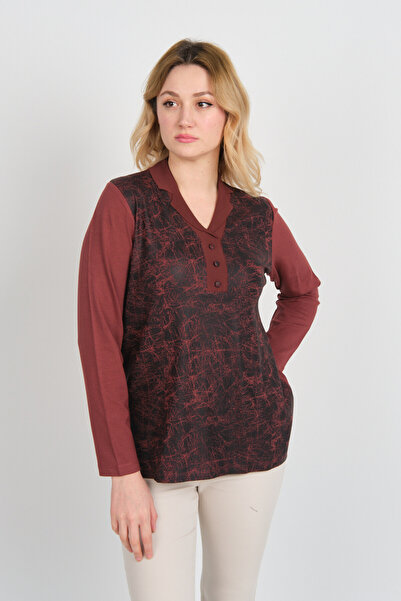 Detay Triko Жіноча блуза з довгими рукавами та декоративними ґудзиками 2339 б...