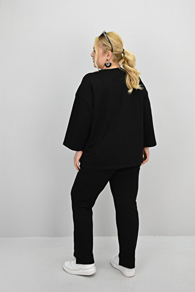 Koza Butik Γυναικείο Σετ Φόρμας Μεγάλου Μεγέθους Μακρυμάνικο Αξεσουάρ Λουλούδι 8182-25