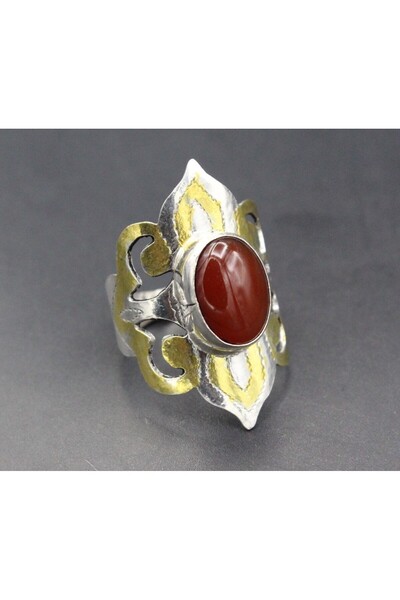 Store Türkmen Gümüş Yüzük, Güzel Akik Taşı Ayarlanabilir Yüzük,