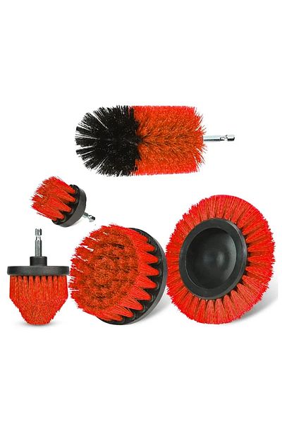 EAFC 5pcs 3pcs/5pcs Electric Scrubber Brush Drill Brush Kit Red Plastic Round Cleaning Tools For Carpet G