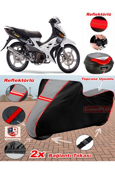 CoverPlus Modenas Gt135 Tarpaulin Topcase Compatible Motorcycle Tarpaulin (Grey-Black Red Stitched)