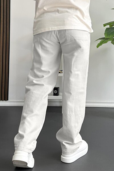 Edwox Чоловічі штани з поясом на ґудзиках, широкого крою, з плісировкою, білі Edw357