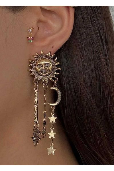 H&S AKSESUAR Brand Model Moon and Sun Earrings