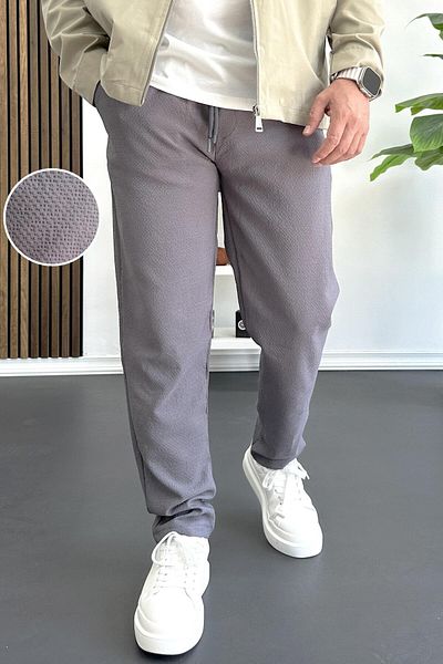 Edwox Men's Elastic Waist Seersucker Fabric Jogger Pants Smoked Edw358