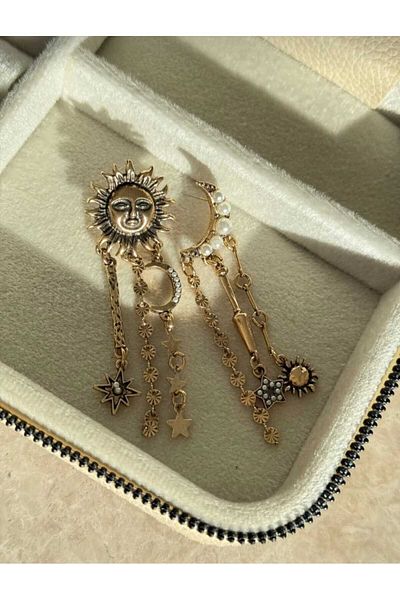 H&S AKSESUAR Brand Model Moon and Sun Earrings